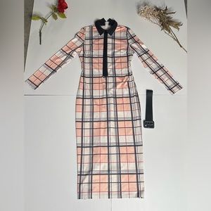 Plaid Print Bodycon Dress with Belt